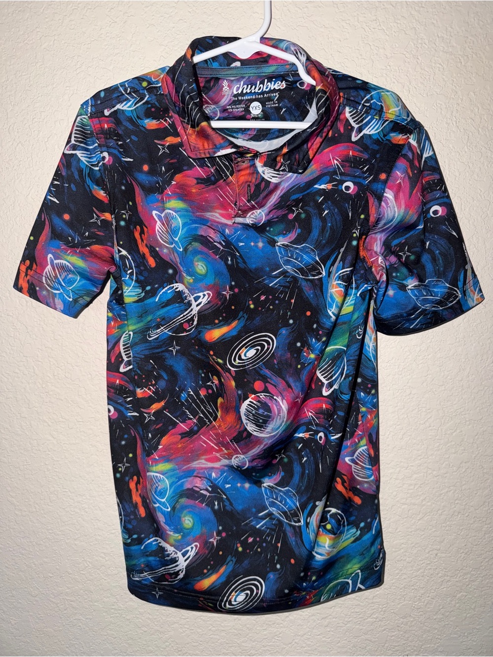 Chubbies Galaxy Print Polo with Multicolor Swirls Size 6/7 youth XS